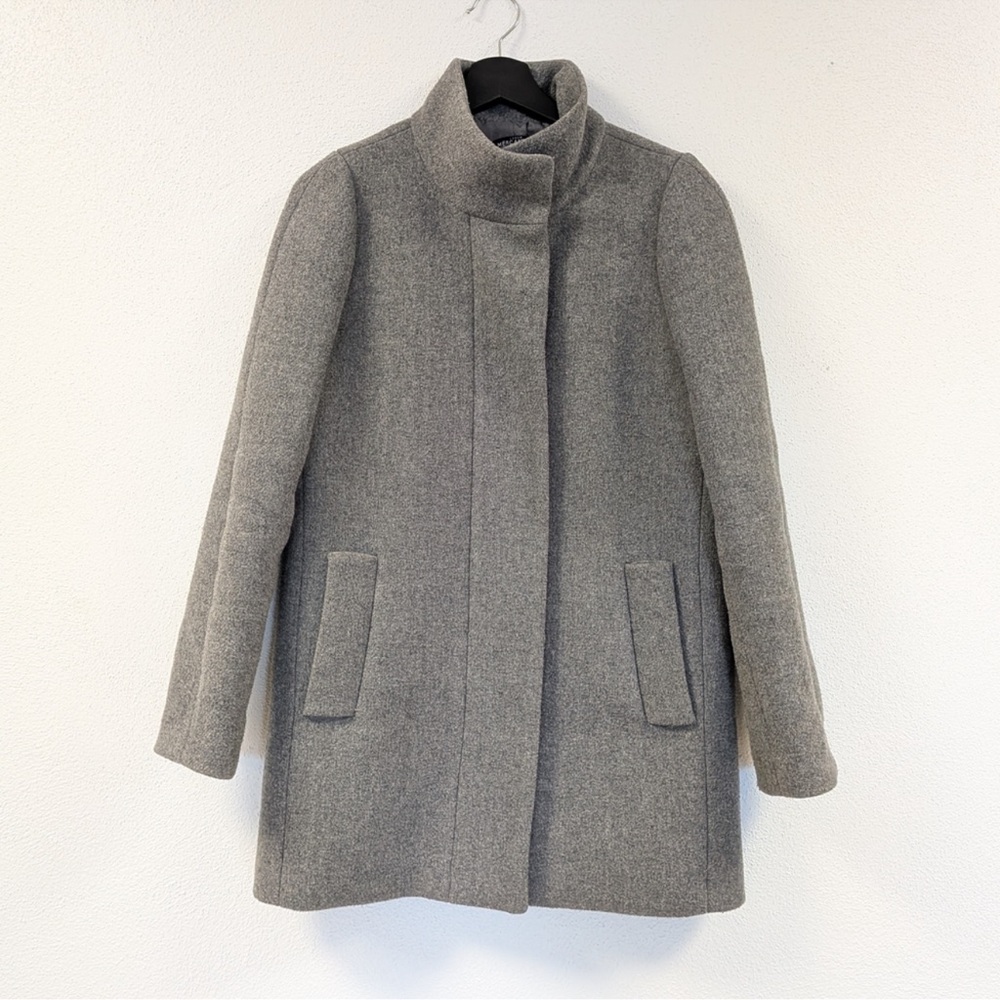 J.Crew City Coat Gray Wool Blend Stand Collar Minimalist Coat Size 2